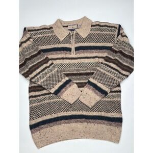 High Sierra Men's Brown Striped Quarter Zip Wool Blend Sweater Size M